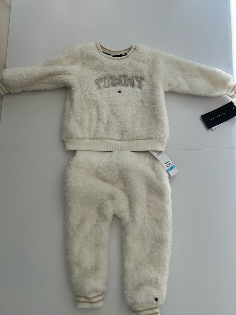 Tommy Hilfiger white Fuzzy Kids Sweatshirt & Joggers Set